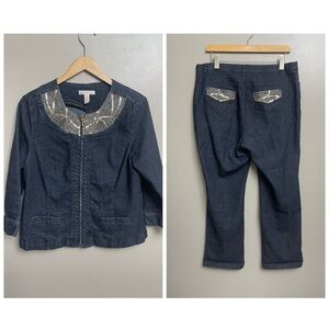 JM Collection women’s size 12 Petite Blue Denim Pants Suit business casual